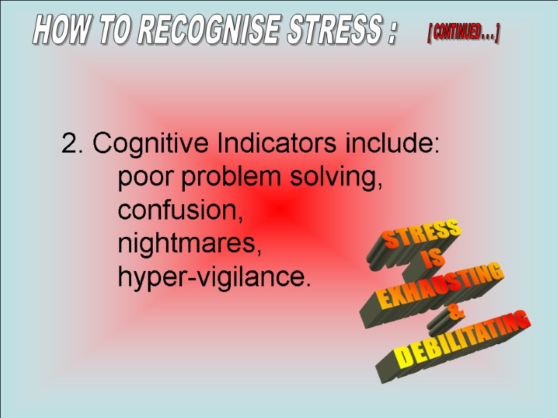 8-Dec-17 21  2. Cognitive Indicators include:     poor problem solving,